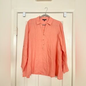 Eileen Fisher 100% irish linen peach half button long sleeve tunic shirt XS